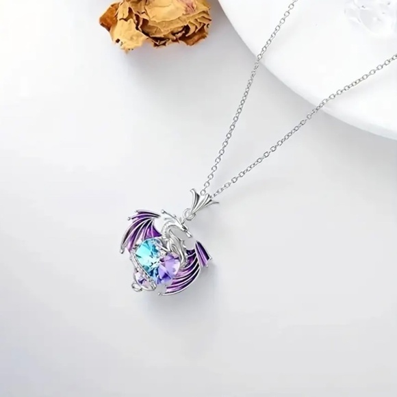 Exquisite Colorful Purple Dragon Rhinestone Pendant Necklace - Picture 3 of 5